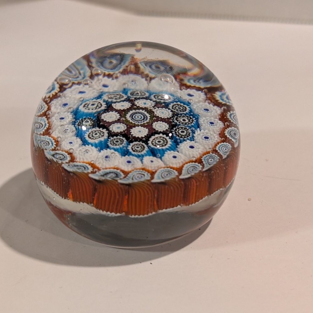 Vintage Millefiori Paperweight Floral Decorative Art Glass Multi Color